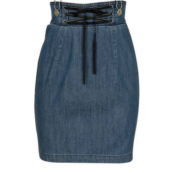 High waist denim jean corset leather panel skirt - Picture 6 of 6